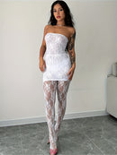 Conjunto de 2 peças para mulheres, transparente, renda, top.