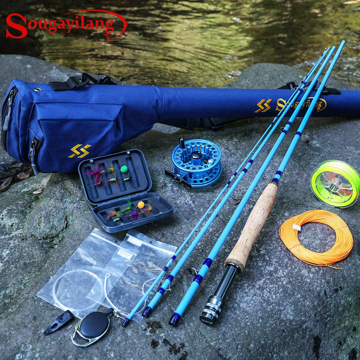 ougayilang Kit de iniciação para pesca com mosca padrão com bolsa