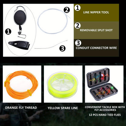 ougayilang Kit de iniciação para pesca com mosca padrão com bolsa