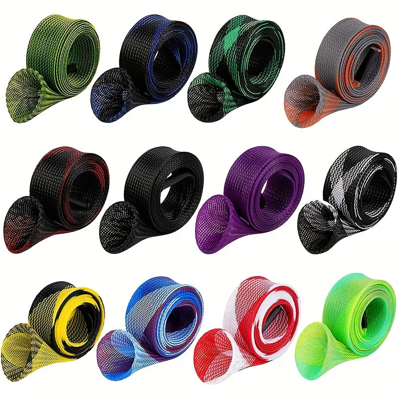 Pacote com 12 capas para varas de pesca em malha trançada - protege varas de arremesso e spinning, ideais para pesca marítima e armazenamento de equipamentos