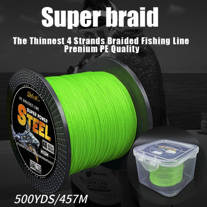 Linha de pesca trançada de PE ultradurável de 4 fios 457M/500YDS de 10 a 100 libras