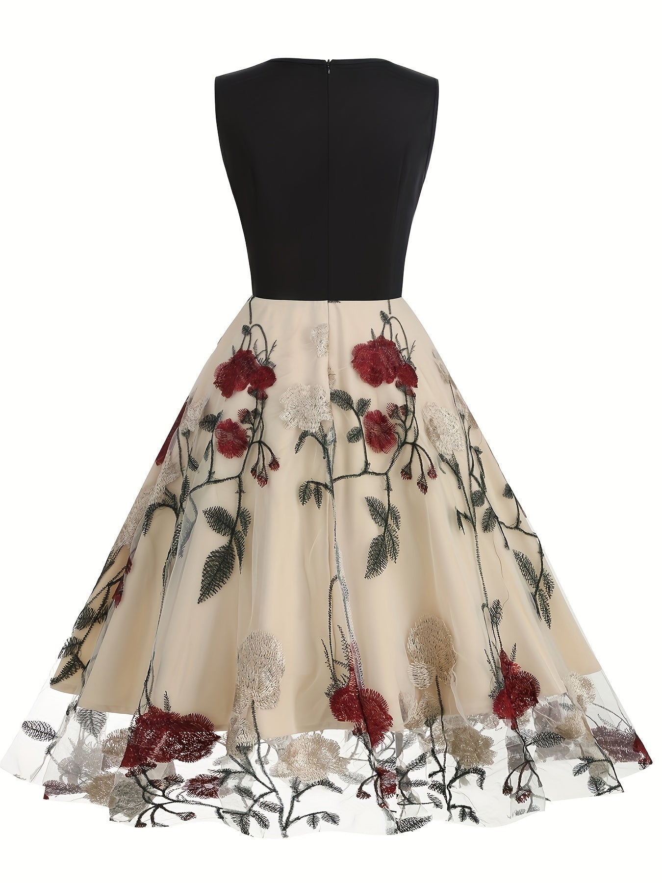 Vestido blusa de poliéster bordado com estampa floral vintage para todas as estações.