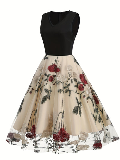 Vestido blusa de poliéster bordado com estampa floral vintage para todas as estações.