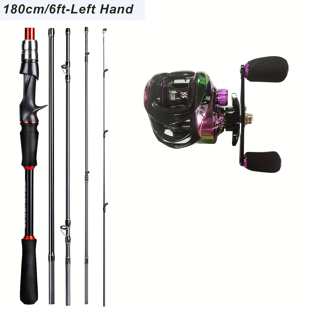 Sougayilang [Estilo Básico] Conjunto de Equipamentos de Pesca, Incluindo Vara de Pesca de Fibra de Carbono de 1,8 m e 5 Seções, Molinete Colorido com Relação de Engrenagem 7.2, Linha de Pesca, Isca de Pesca e Outros Acessórios