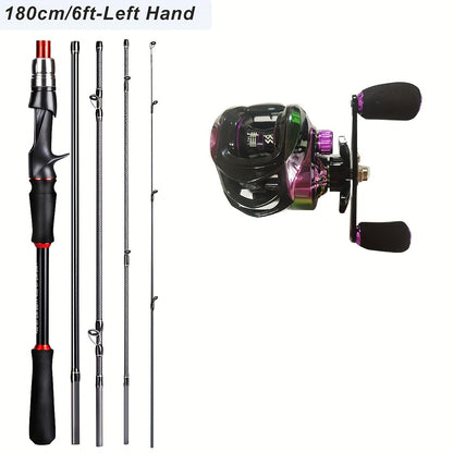 Sougayilang [Estilo Básico] Conjunto de Equipamentos de Pesca, Incluindo Vara de Pesca de Fibra de Carbono de 1,8 m e 5 Seções, Molinete Colorido com Relação de Engrenagem 7.2, Linha de Pesca, Isca de Pesca e Outros Acessórios