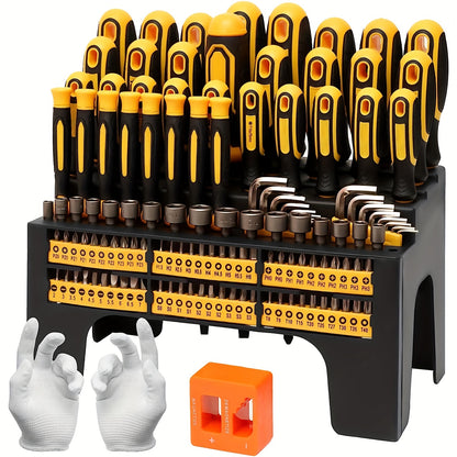 Conjunto de 131 chaves de fenda magnéticas com classificação de plástico.
