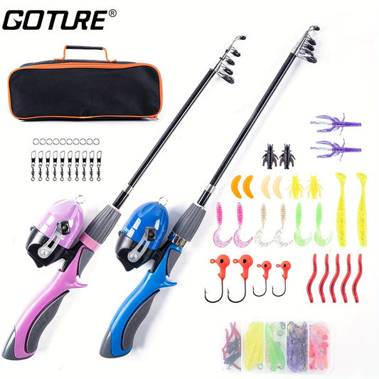 Kit combinado de vara de pesca telescópica portátil e carretel - 130 cm, isca incluída