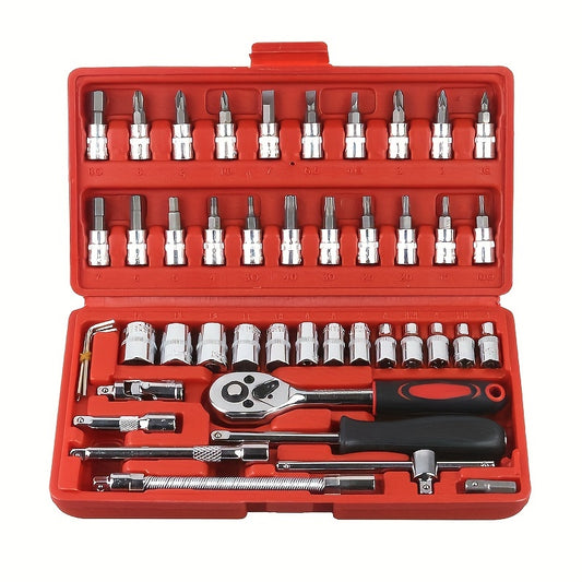 Conjunto de 46 peças de chave de soquete rápida.