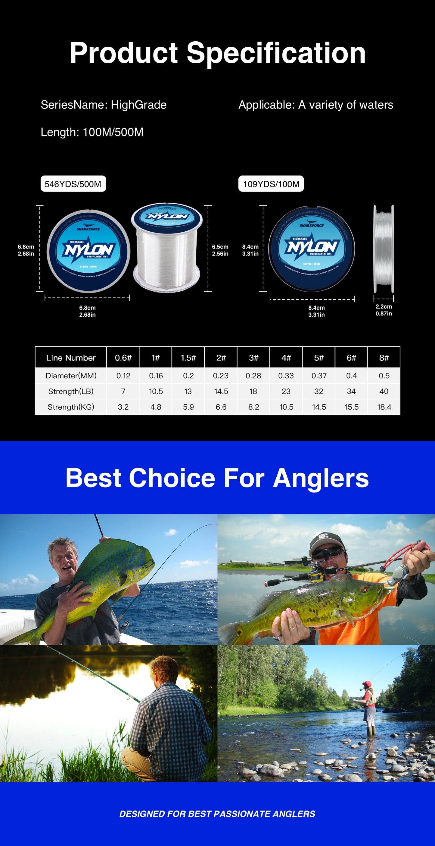 Linha de pesca monofilamento de nylon transparente de 7-40 lb...,