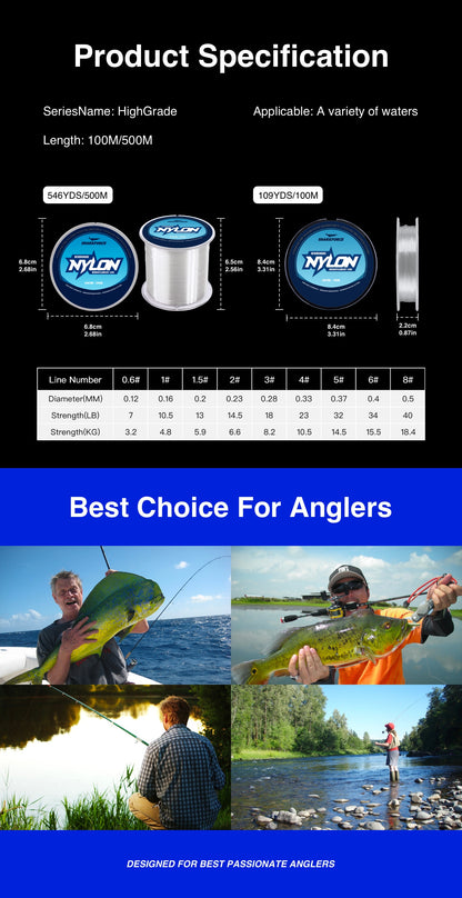 Linha de pesca monofilamento de nylon transparente de 7-40 lb...,