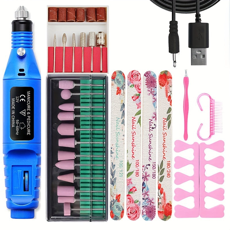High-Power Cordless Nail Drill Machine - Effortless Gel & Acrylic Nail Polisher - Rechargeable Efile Kit with Variable Speed & Professional Bits for Salon-Quality Manicures at Home - Complete, Safe & Versatile