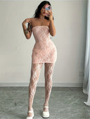 Conjunto de 2 peças para mulheres, transparente, renda, top.