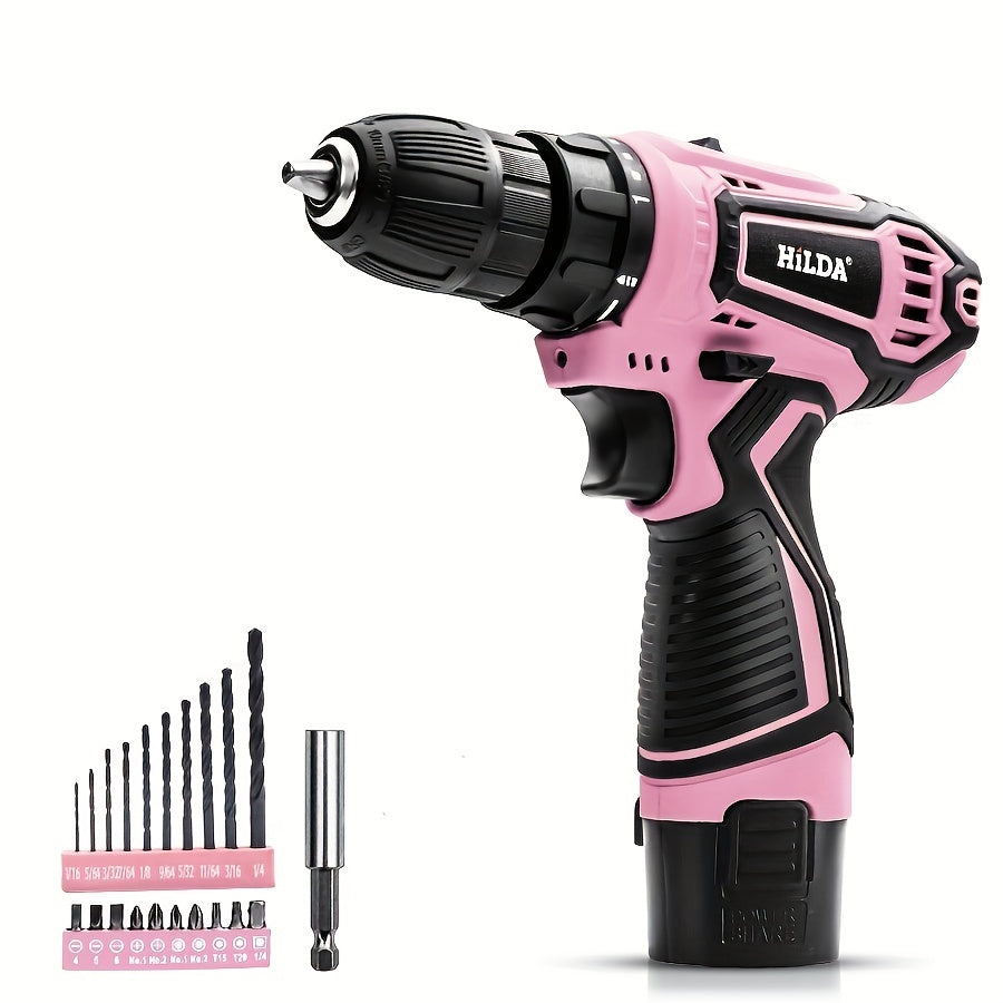 Conjunto de furadeira e parafusadeira sem fio rosa 12 V,