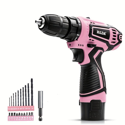 Conjunto de furadeira e parafusadeira sem fio rosa 12 V,