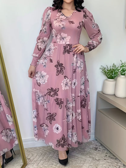 Vestido chique com estampa floral e decote em V para mulheres .