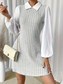 Vestido casual em formato de A, de malha, com costura colorida