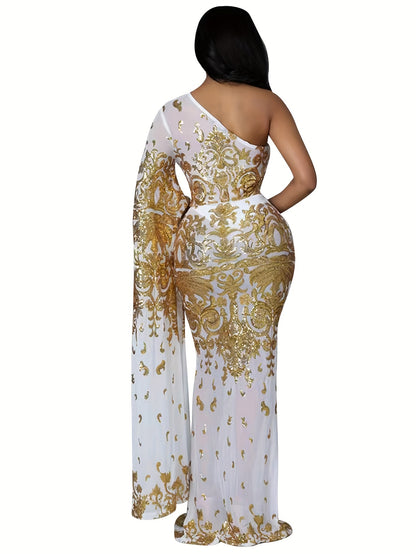 Vestido longo justo com lantejoulas brilhantes PORRCEY para mulheres.