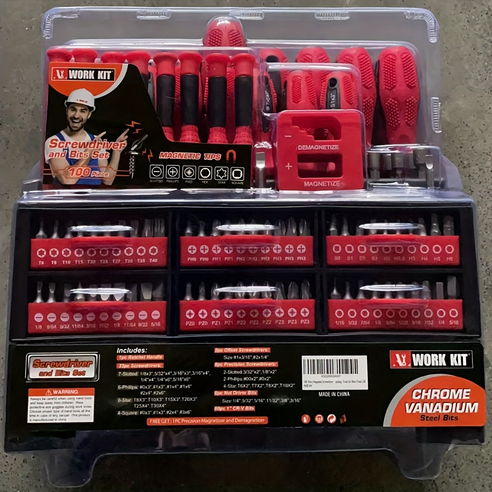 Conjunto de 101 chaves de fenda magnéticas de precisão.