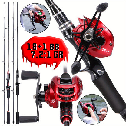 Conjunto de vara e carretilha de pesca Sougayilang Baitcasting - Vara de carbono de 1,8 m/5,9 pés com carretilha ultraleve - Perfeito para viagens, pesca em água salgada e doce