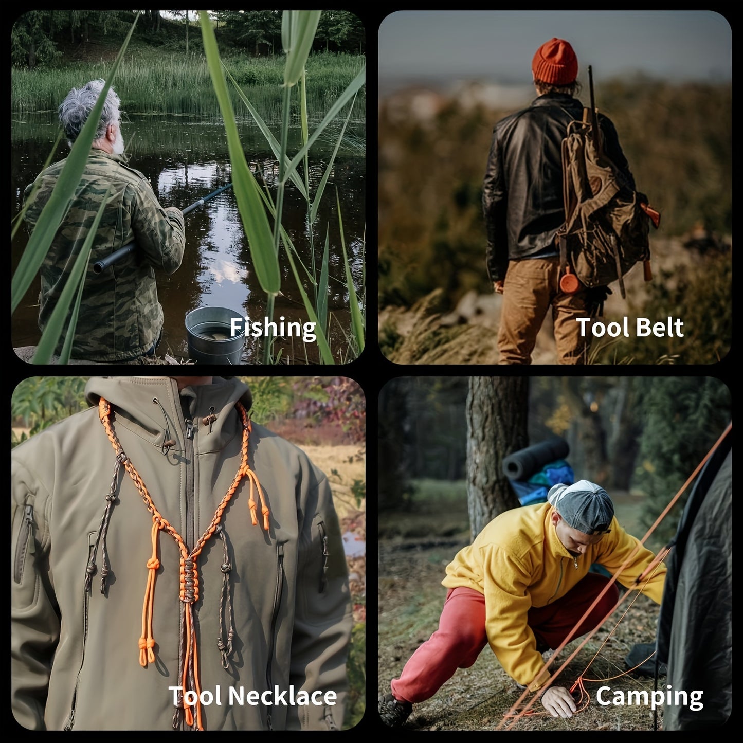 Corda multiuso de 7 fios de 100 pés/1220,47 pol. com cordão de fogo, linha de pesca