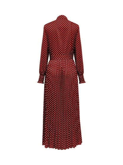 Vestido-camisa com estampa de bolinhas e botões na frente, vestido longo elegante.