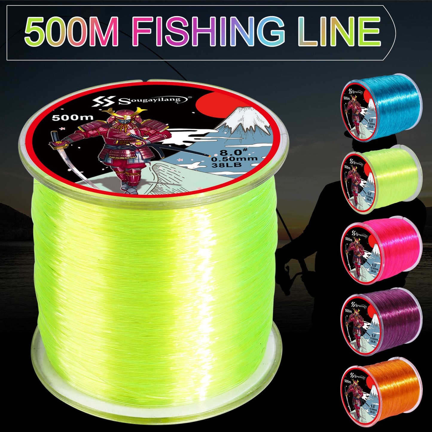 Linha de pesca de nylon monofilamento premium Sougayilang 4X, 500 m/546 jardas,