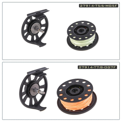 Conjunto combinado de carretel e linha de pesca com mosca pré-carregados..
