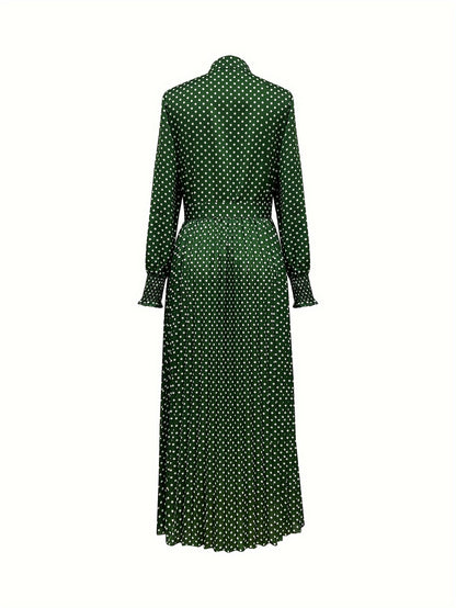Vestido-camisa com estampa de bolinhas e botões na frente, vestido longo elegante.