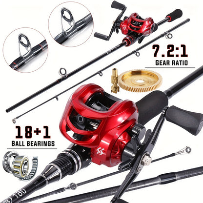 Conjunto de vara e carretilha de pesca Sougayilang Baitcasting - Vara de carbono de 1,8 m/5,9 pés com carretilha ultraleve - Perfeito para viagens, pesca em água salgada e doce
