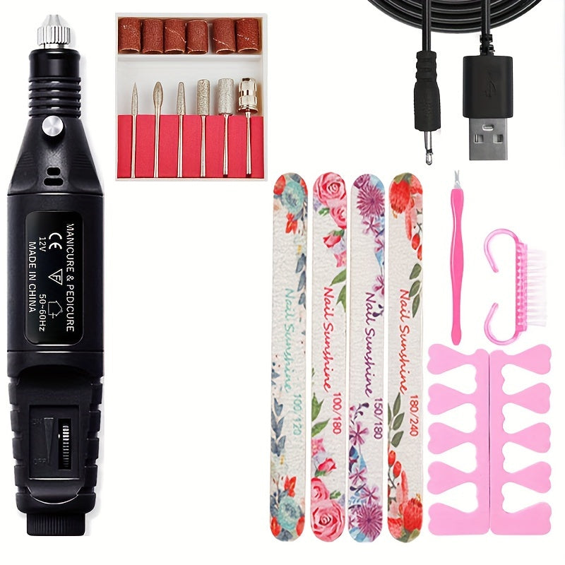 High-Power Cordless Nail Drill Machine - Effortless Gel & Acrylic Nail Polisher - Rechargeable Efile Kit with Variable Speed & Professional Bits for Salon-Quality Manicures at Home - Complete, Safe & Versatile