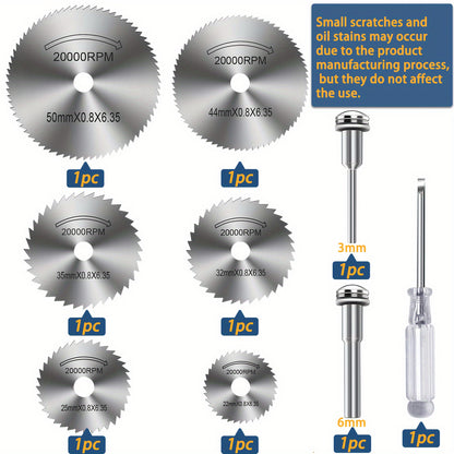 conjunto de 9 peças de rodas de corte para brocas e ferramentas rotativas, lâminas de serra 1/8 ,1/4para ferramentas rotativas, 6 peças de lâminas de corte