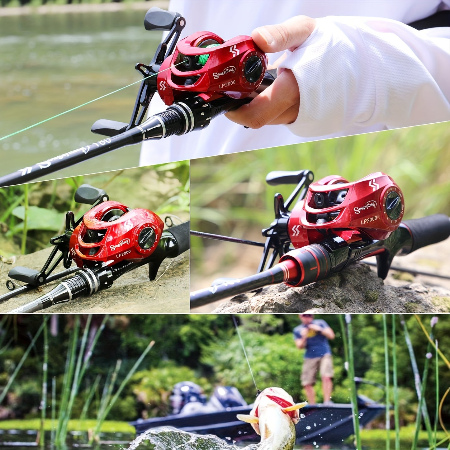 Conjunto de vara e carretilha de pesca Sougayilang Baitcasting - Vara de carbono