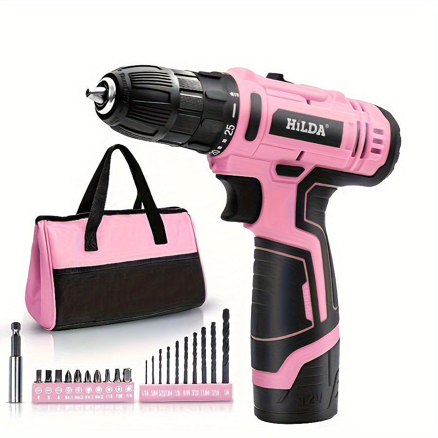 Conjunto de furadeira e parafusadeira sem fio rosa 12 V,