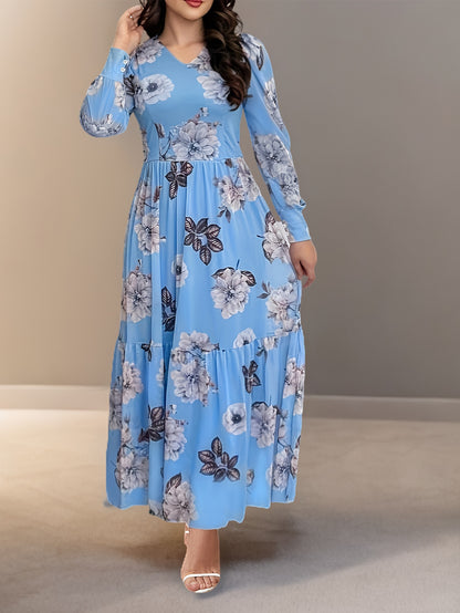 Vestido chique com estampa floral e decote em V para mulheres .