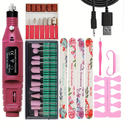 High-Power Cordless Nail Drill Machine - Effortless Gel & Acrylic Nail Polisher - Rechargeable Efile Kit with Variable Speed & Professional Bits for Salon-Quality Manicures at Home - Complete, Safe & Versatile