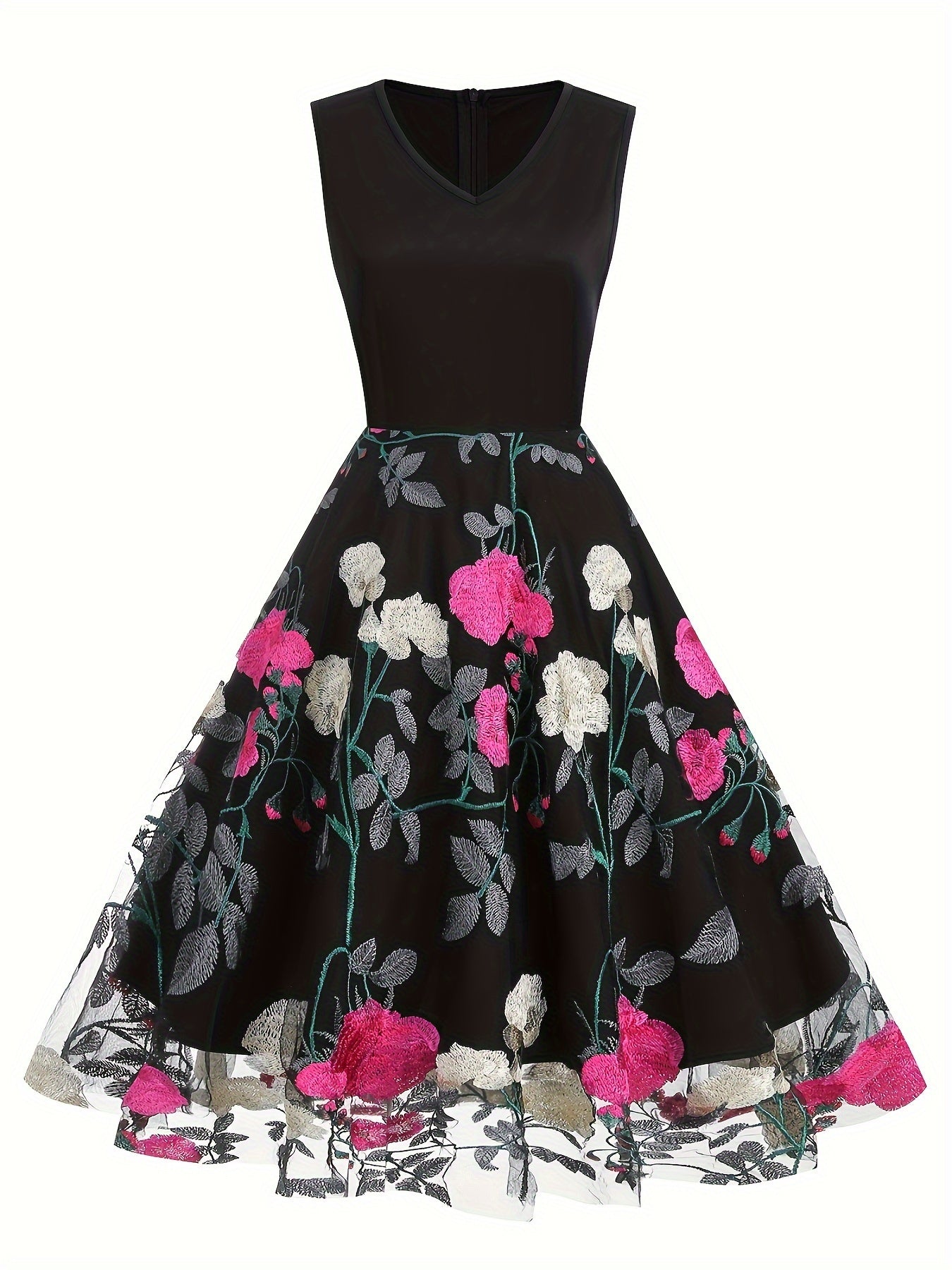 Vestido blusa de poliéster bordado com estampa floral vintage para todas as estações.