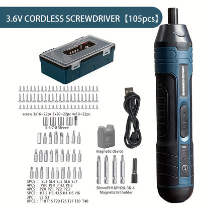 Conjunto de chaves de fenda elétricas sem fio de lítio de 3,6 V.