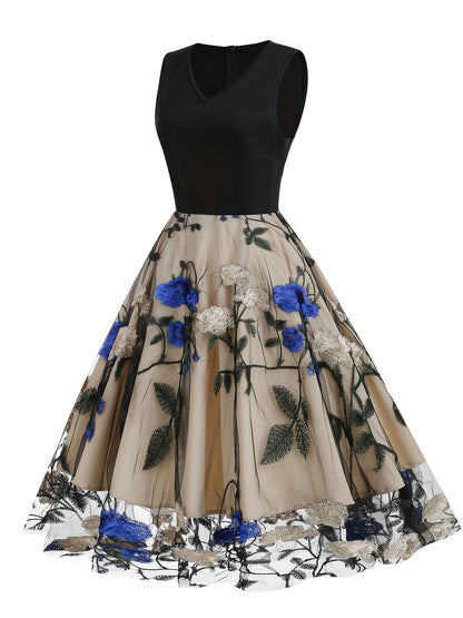Vestido blusa de poliéster bordado com estampa floral vintage para todas as estações.