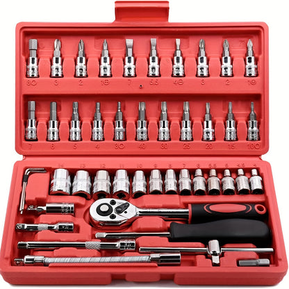 Conjunto de 46 peças de chave de soquete rápida.