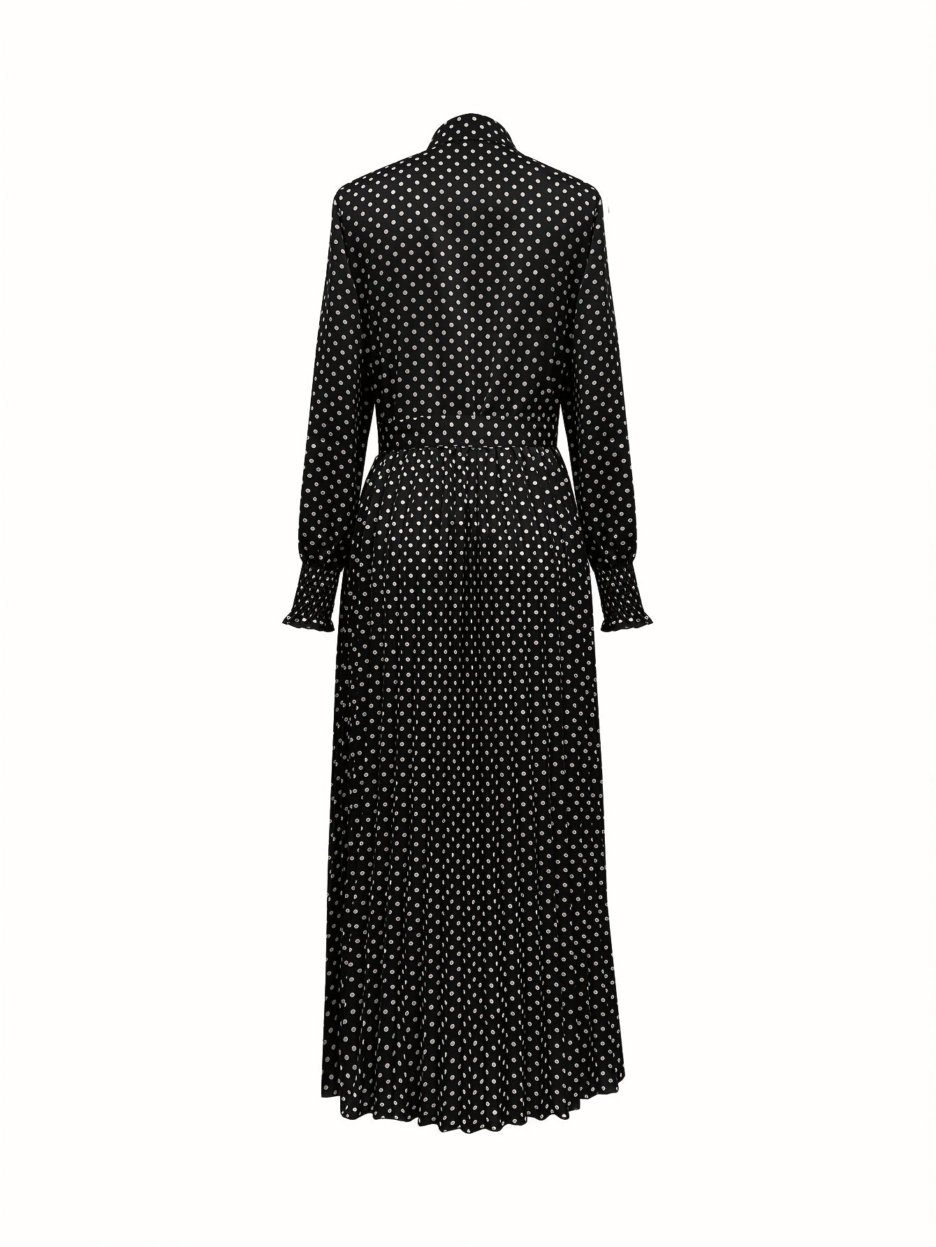 Vestido-camisa com estampa de bolinhas e botões na frente, vestido longo elegante.