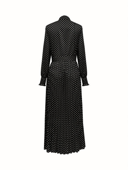 Vestido-camisa com estampa de bolinhas e botões na frente, vestido longo elegante.