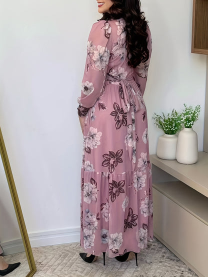 Vestido chique com estampa floral e decote em V para mulheres .