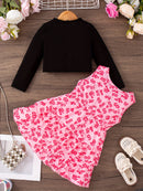 Conjunto de 2 peças de roupa feminina, doce e estilosa, blusa de manga comprida.