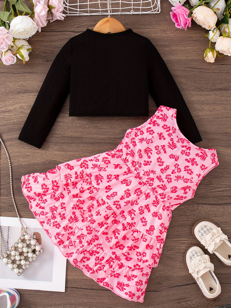 Conjunto de 2 peças de roupa feminina, doce e estilosa, blusa de manga comprida.