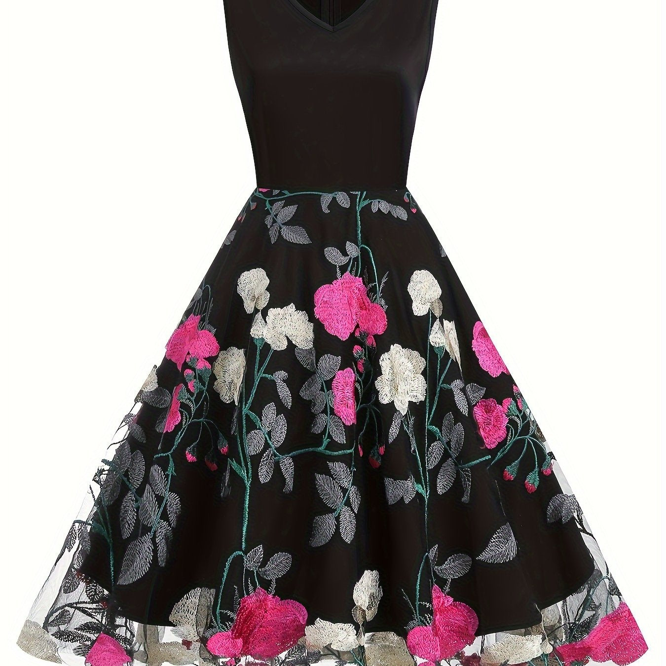 Vestido blusa de poliéster bordado com estampa floral vintage para todas as estações.