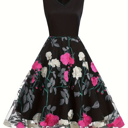 Vestido blusa de poliéster bordado com estampa floral vintage para todas as estações.