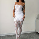 Conjunto de 2 peças para mulheres, transparente, renda, top.