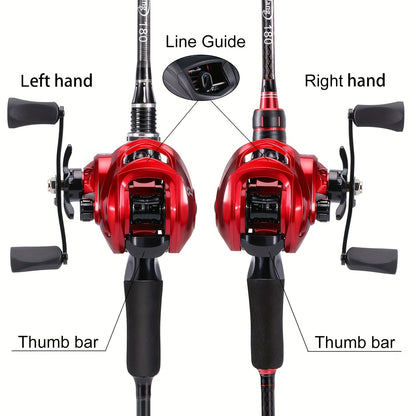 Conjunto de vara e carretilha de pesca Sougayilang Baitcasting - Vara de carbono de 1,8 m/5,9 pés com carretilha ultraleve - Perfeito para viagens, pesca em água salgada e doce