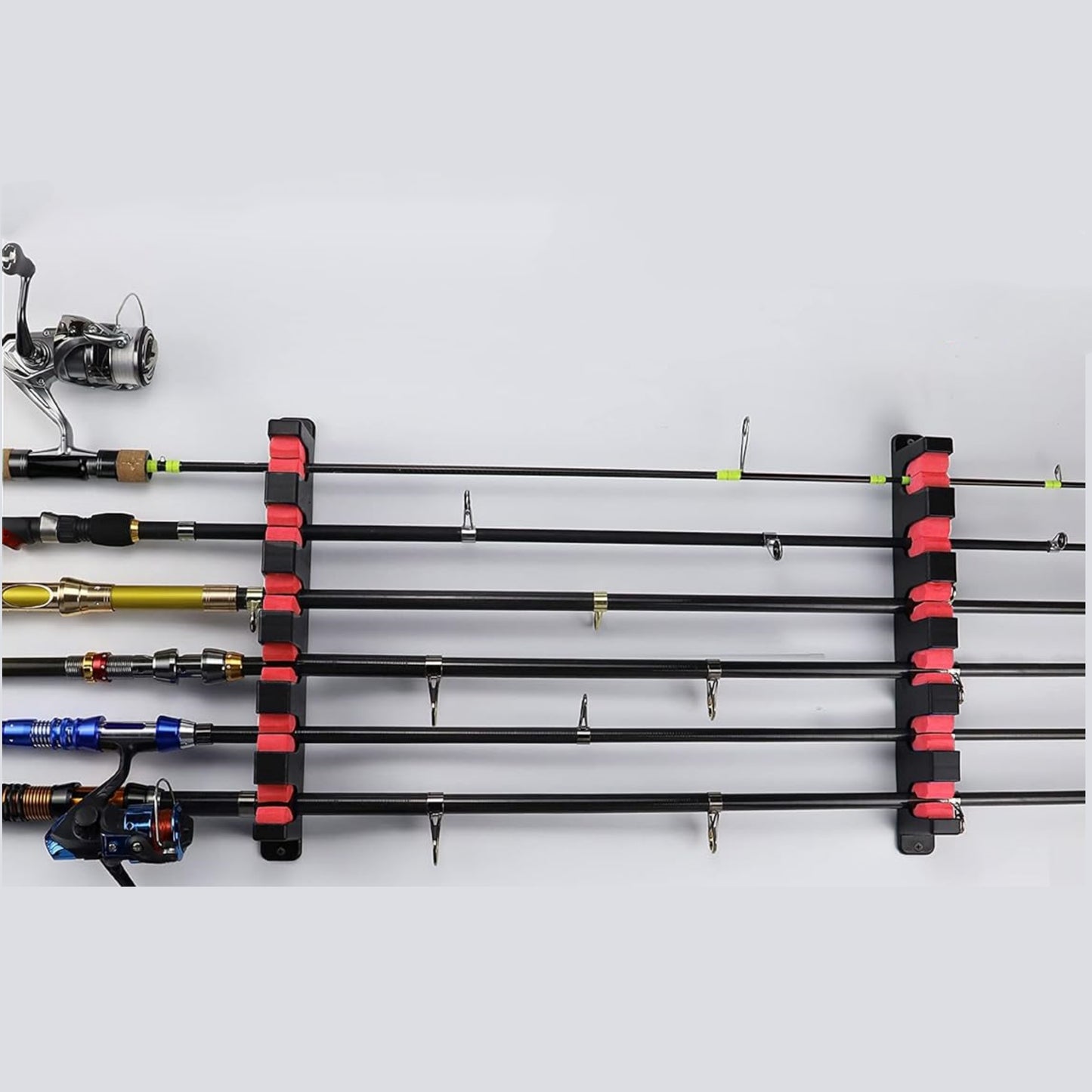 Suporte para varas de pescar de parede com capacidade para 6 varas