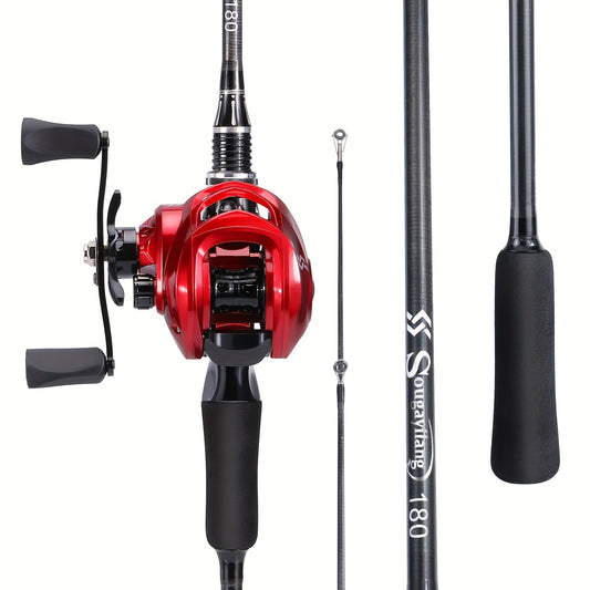 Conjunto de vara e carretilha de pesca Sougayilang Baitcasting - Vara de carbono de 1,8 m/5,9 pés com carretilha ultraleve - Perfeito para viagens, pesca em água salgada e doce